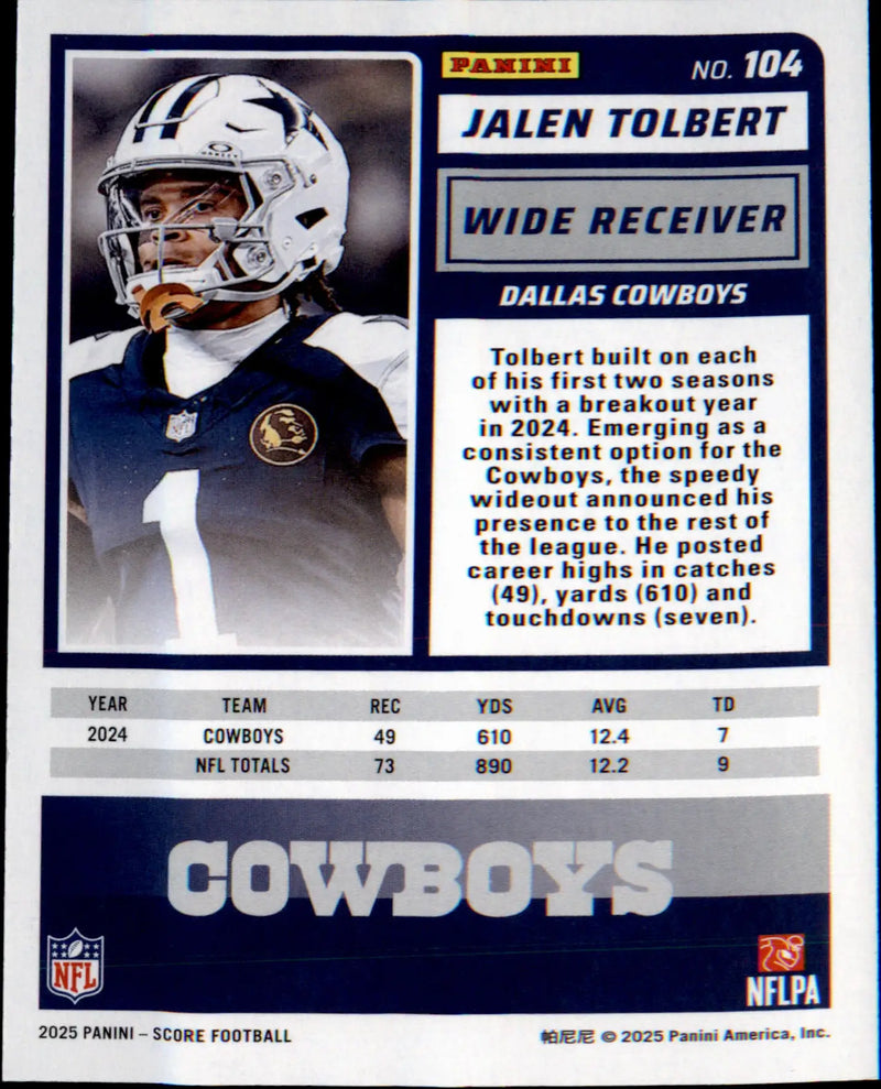 2025 Score #104 Jalen Tolbert - Football Card Single