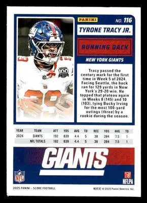 2025 Score #116 Tyrone Tracy Jr. Scorecard New York Giants - Football Card Single