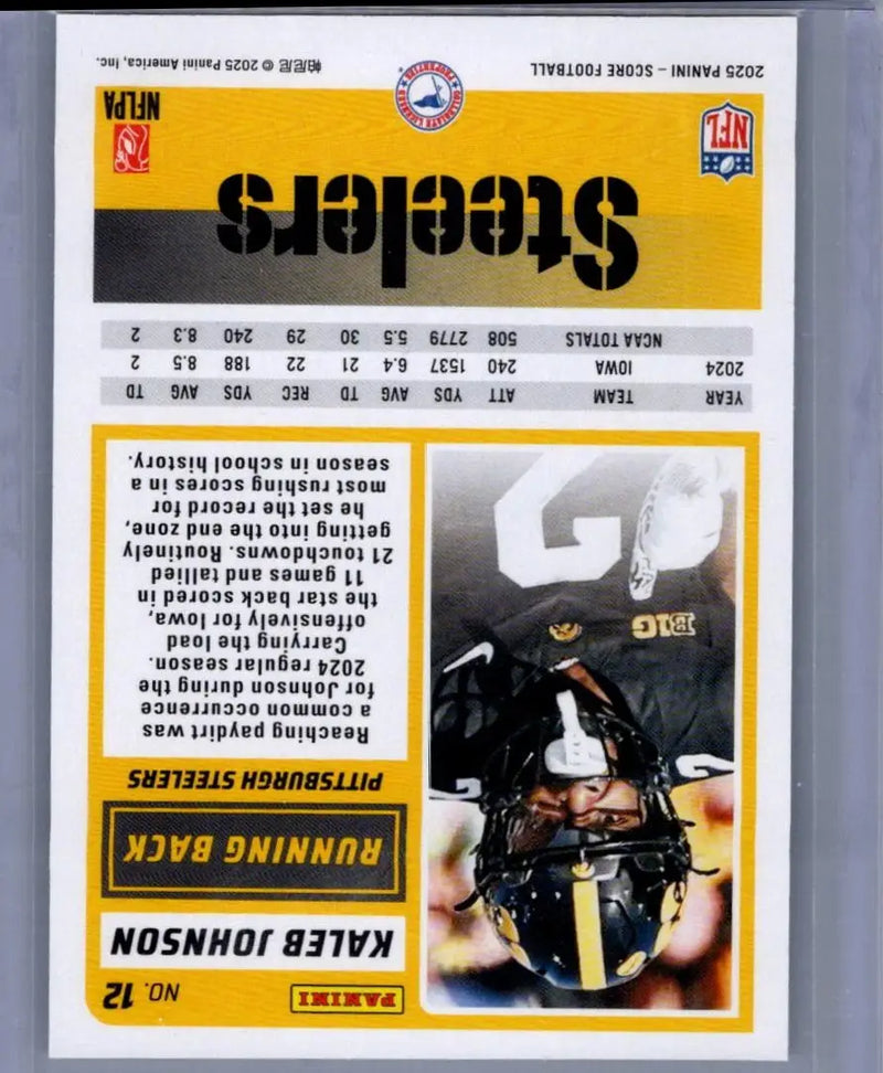 2025 Score Kaleb Johnson football card showcasing player collectible memorabilia