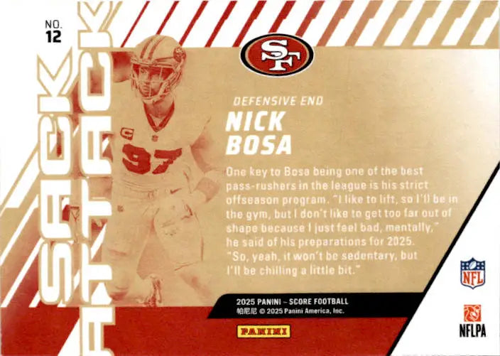 2025 Score #12 Nick Bosa Sack Attack - Football Card Single