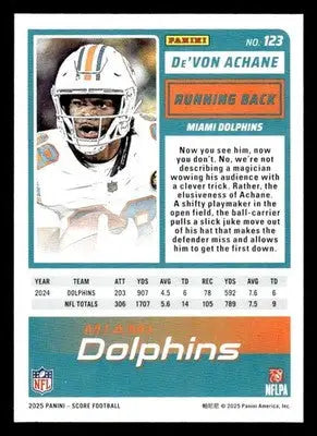 2025 Score #123 De’Von Achane - Football Card Single