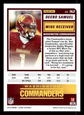 2025 Score #143 Deebo Samuel - Football Card Single