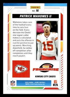 2025 Score #16 Patrick Mahomes II The Franchise - Football Card Single