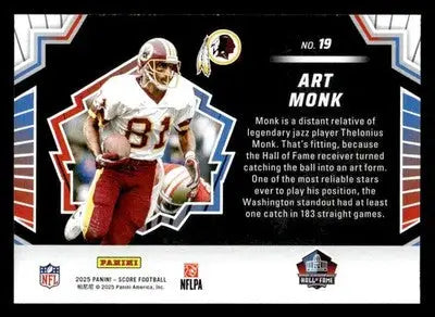 2025 Score #19 Art Monk Men of Canton - Football Card Single