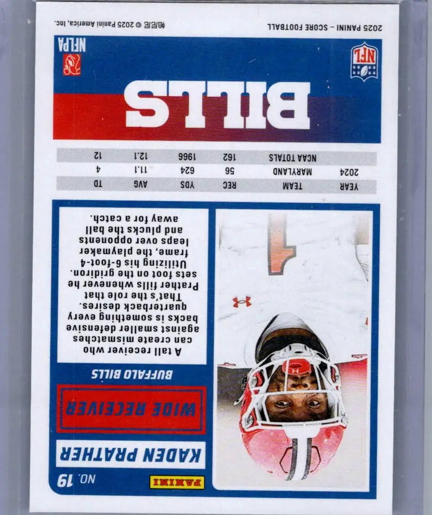 Kaden Prather football card from 2025 Score #19 showcasing collectible player card