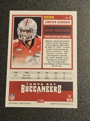 2025 Score #2 Emeka Egbuka - Football Card Single