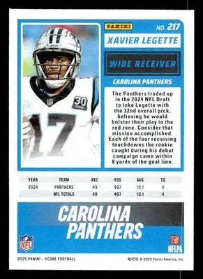 2025 Score #217 Xavier Legette Carolina Panthers - Football Card Single