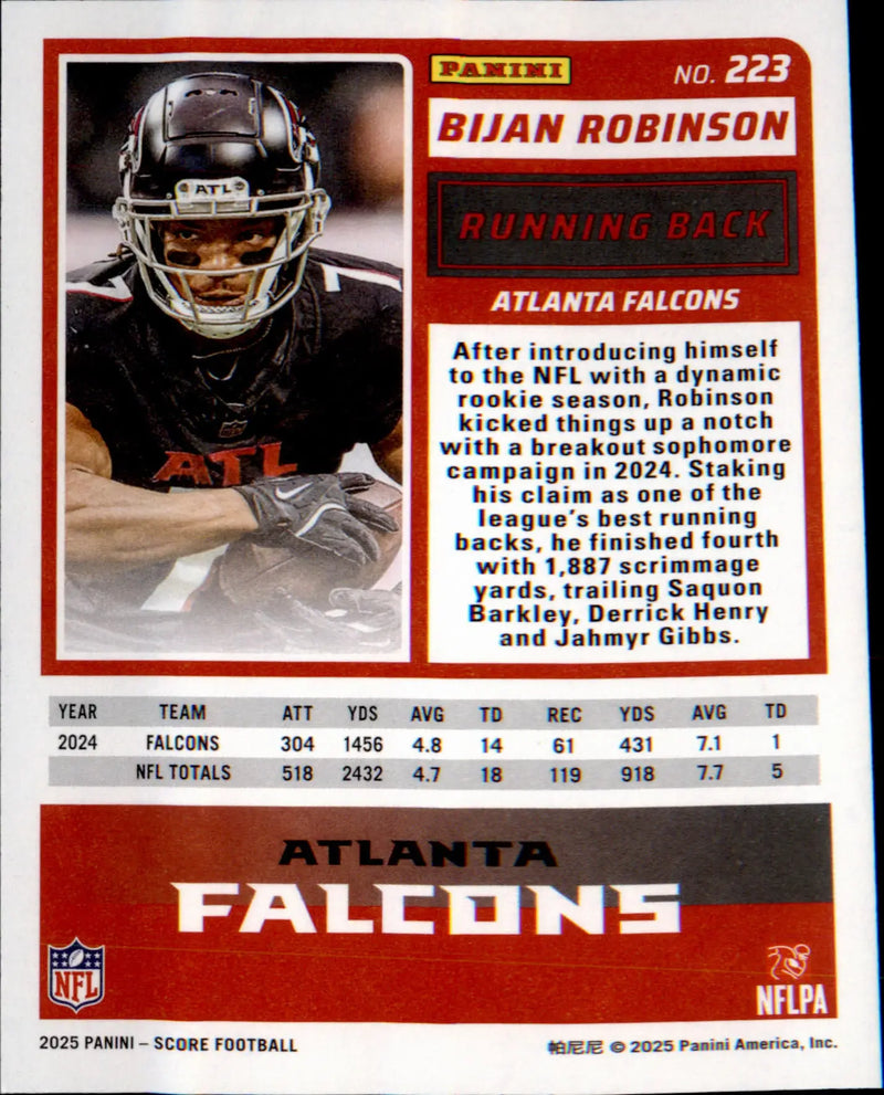 2025 Score #223 Bijan Robinson - Football Card Single