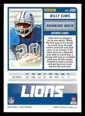 2025 Score #233 Billy Sims - Football Card Single