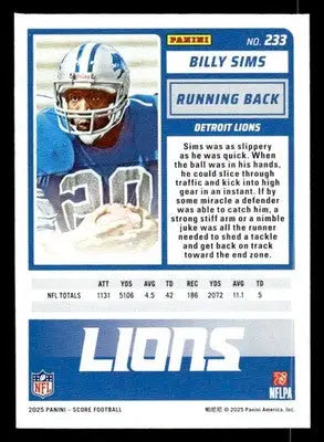 2025 Score #233 Billy Sims - Football Card Single