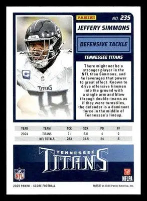 2025 Score #235 Jeffery Simmons - Football Card Single