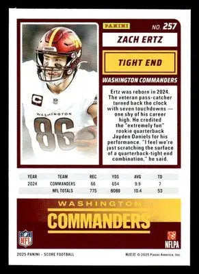 2025 Score #257 Zach Ertz - Football Card Single