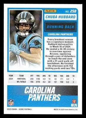 2025 Score #258 Chuba Hubbard Carolina Panthers - Football Card Single