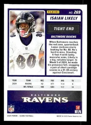 2025 Score #269 Isaiah Likely - Football Card Single