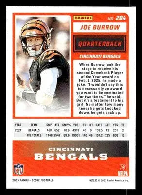 2025 Score #284 Joe Burrow - Football Card Single
