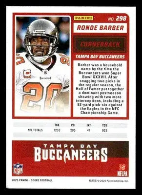 2025 Score #298 Ronde Barber - Football Card Single