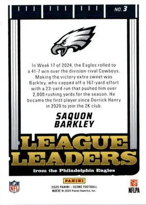 2025 Score #3 Saquon Barkley League Leaders - Football Card Single