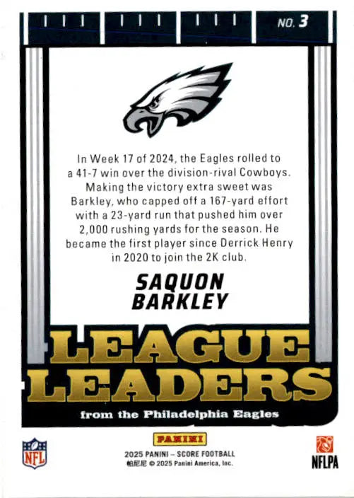 2025 Score #3 Saquon Barkley League Leaders - Football Card Single