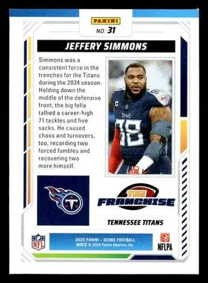 2025 Score #31 Jeffery Simmons The Franchise - Football Card Single