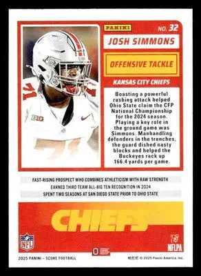 2025 Score #32 Josh Simmons - Football Card Single