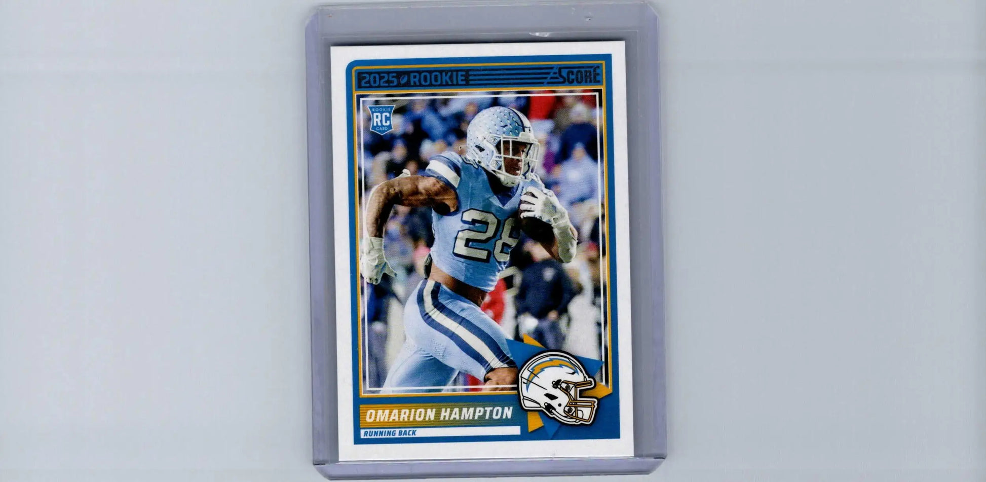 2025 Score Omarion Hampton rookie football card featuring Omari Hampton player image