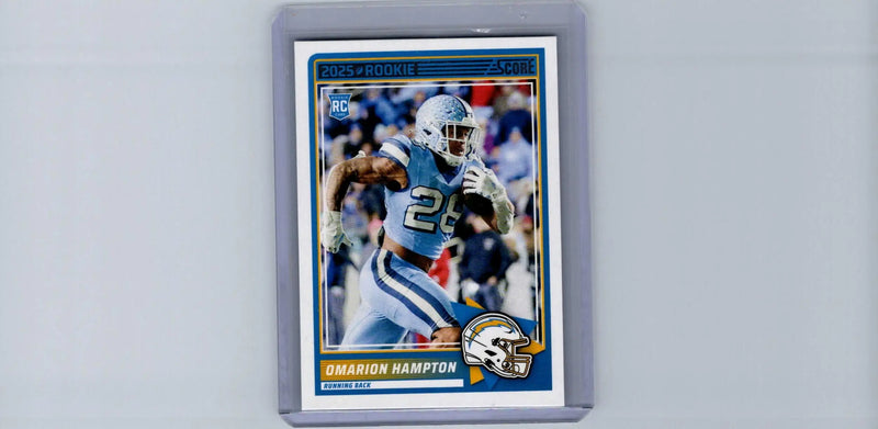 2025 Score Omarion Hampton rookie football card featuring Omari Hampton player image