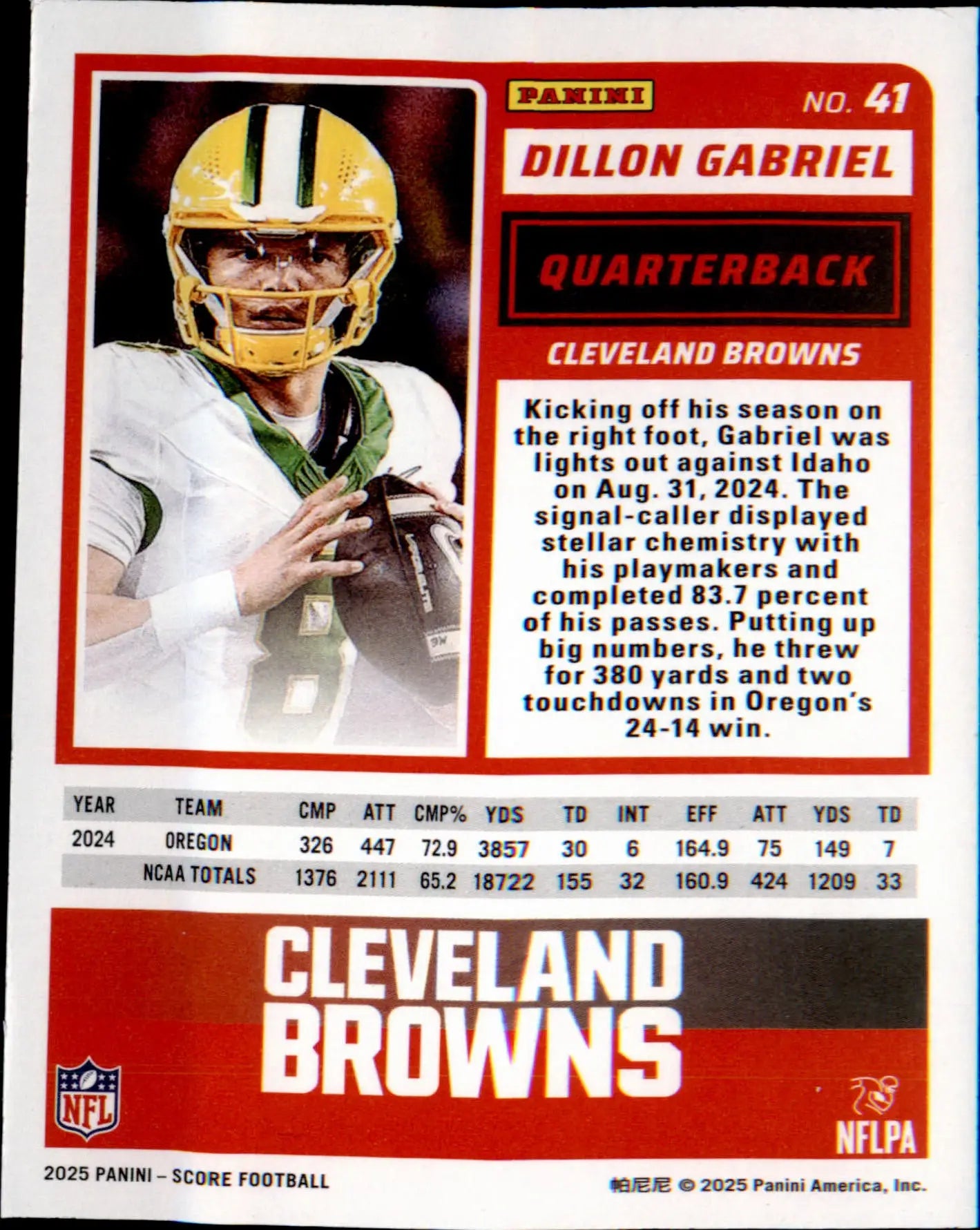 2025 Score #41 Dillon Gabriel Rookie Rookie - Football Card Single