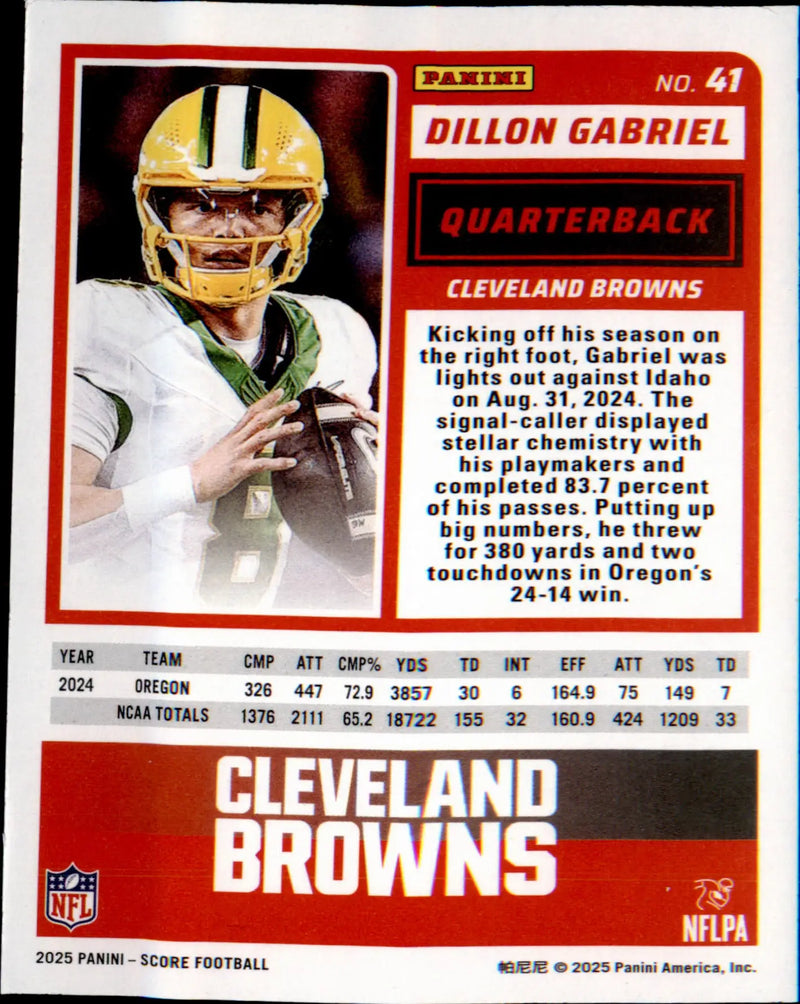 2025 Score #41 Dillon Gabriel Rookie Rookie - Football Card Single