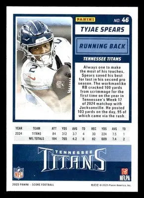 2025 Score #46 Tyjae Spears - Football Card Single