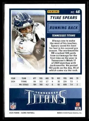 2025 Score #46 Tyjae Spears Showcase #/250 - Football Card Single
