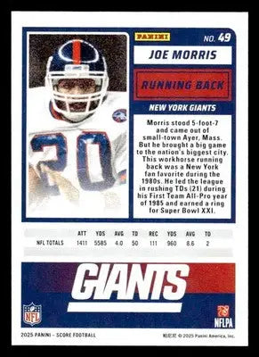 2025 Score #49 Joe Morris - Football Card Single