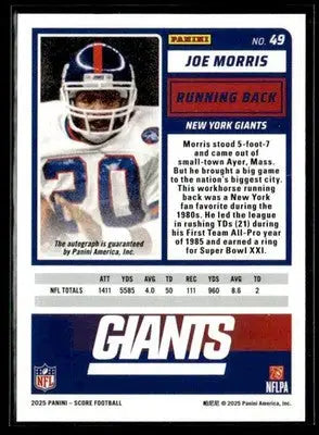 2025 Score #49 Joe Morris Base Signatures - Football Card Single