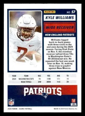 2025 Score #57 Kyle Williams RC New England Patriots - Football Card Single