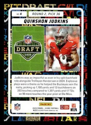 2025 Score #6 Quinshon Judkins NFL Draft - Football Card Single
