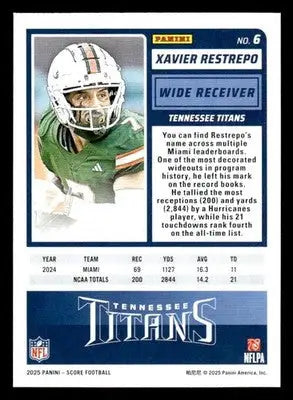 2025 Score #6 Xavier Restrepo - Football Card Single