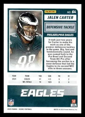 2025 Score #64 Jalen Carter Philadelphia Eagles - Football Card Single