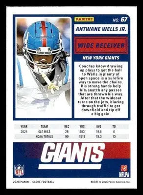 2025 Score #67 Antwane Wells Jr. - Football Card Single