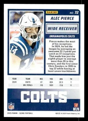 2025 Score #72 Alec Pierce - Football Card Single