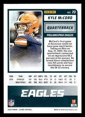 2025 Score #73 Kyle McCord - Football Card Single