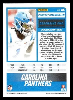 2025 Score #86 Princely Umanmielen RC Carolina Panthers - Football Card Single