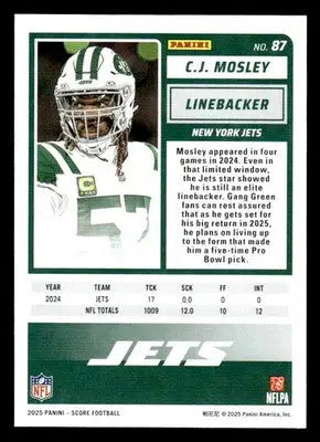2025 Score #87 C.J. Mosley - Football Card Single