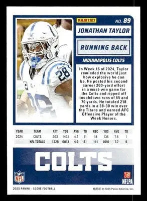2025 Score #89 Jonathan Taylor Indianapolis Colts - Football Card Single