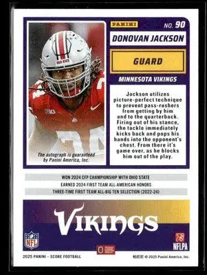 2025 Score #90 Donovan Jackson Base Rookie Signatures - Football Card Single
