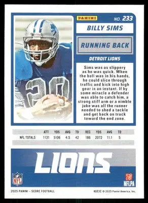 2025 Score A Treat Billy Sims #233 Football - Football Card Single