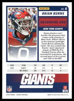 2025 Score a Treat Brian Burns #6 Football - Football Card Single