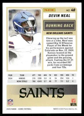 2025 Score A Treat Devin Neal #40 RC Football - Football Card Single