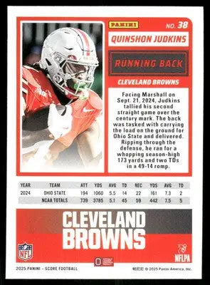 2025 Score A Treat Quinshon Judkins #38 RC Football - Football Card Single