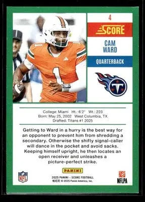2025 Score Cam Ward #4 Anniversary Rookies Tennessee Titans