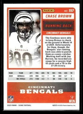 2025 Score Chase Brown #157 Cincinnati Bengals