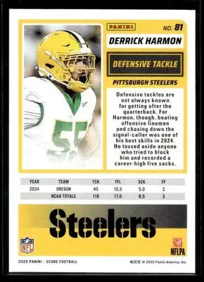 2025 Score Derrick Harmon #81 RC Pittsburgh Steelers